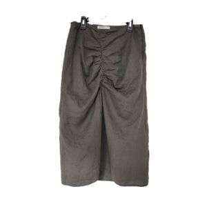 Stateside Linen Ruched Front Skirt in Army Green Knee Length Size L Unique Art